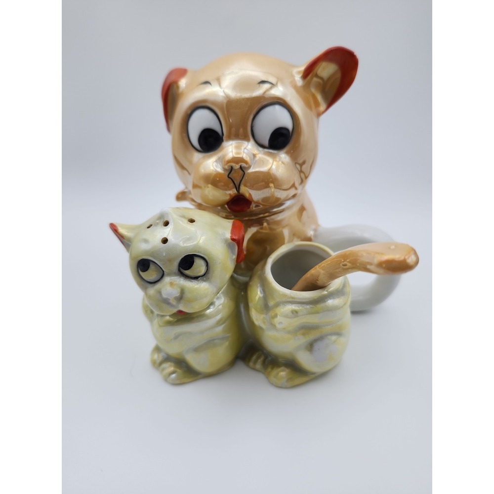 Vintage Lusterware Salt Pepper Shakers Condiment Set 4 Piece anthropomorphic